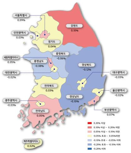 광역시도별 아파트값 변동률 [한국감정원 제공=연합뉴스]