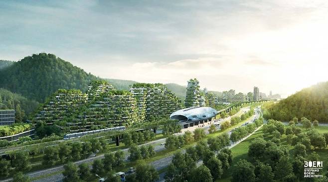 류저우시와 수직숲 도시는 급행전철로 연결된다. 스테파노 보에리 건축 제공