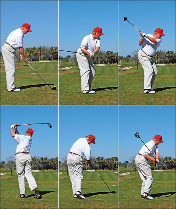 트럼프의 골프 스윙을 연속 촬영한 사진. 골프 잡지와 블로그 화면 캡처