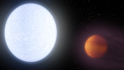 항성 KELT-9(왼쪽)과 행성 KELT-9b를 나타낸 그림. [Robert Hurt/NASA/JPL-Caltech]