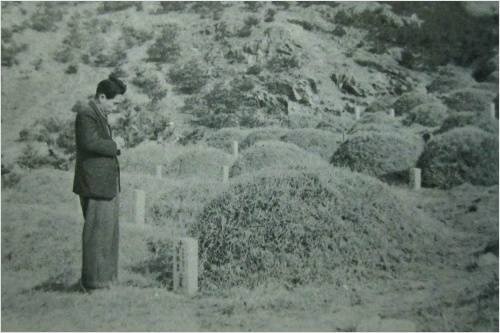 대자의 무덤을 찾아가 그의 영혼을 위해 기도를 하고 있는 김홍섭 판사의 생전의 모습