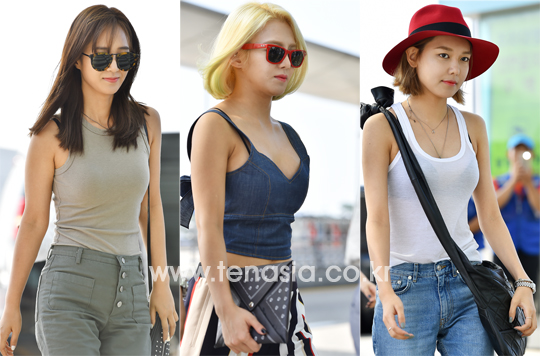 걸그룹 소녀시대 멤버 유리, 효연, 수영이(왼쪽부터) 미국 뉴욕에서 진행되는 K-CON 참석차 6일 오전 인천국제공항을 통해 출국하고 있다.