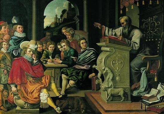 중세 학교에서 수사학을 강의하는 모습을 그린 그림