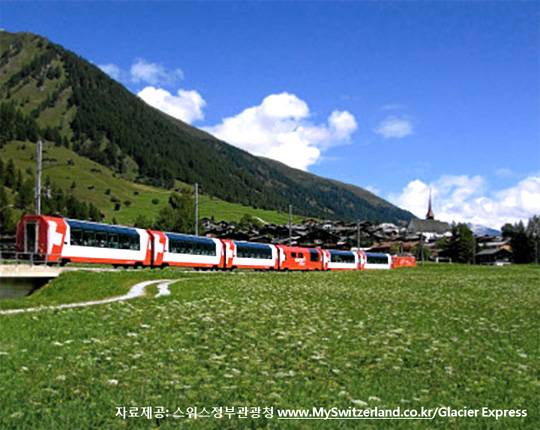 야생화 가득한 들판을 달리는 빙하특급열차.