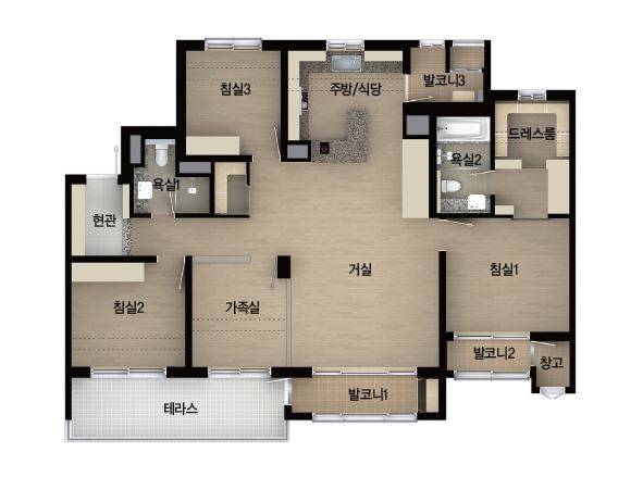 세종시 3차 모아엘가 더테라스의 전용면적 101㎡A의 2층 테라스하우스 구조인 108㎡A형 평면.