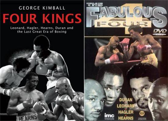 슈거 레이 레너드,마빈 헤글러, 토마스 헌즈, 로베르트 듀란의 이야기를 다룬 책과 DVD 표지 이미지. / 사진 = 2008년에 출간된 George Kimball의 Four kings 책 표지 이미지 (좌). 1990년에 만들어진 DVD 표지 이미지(우).