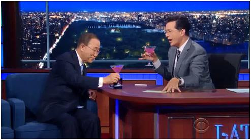 CBS의 'Late Show with Stephen Colbert'에 나온 반기문 유엔 사무총장(CBS 화면 캡쳐)