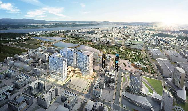 [서울 마곡지구에서도 알짜 입지인 C3블록에 들어서는 마곡 두산 더랜드파크(조감도)는 지하철 9호선 마곡나루역과 5호선·공항철도 마곡역을 이용할 수 있는 트리플 역세권 단지다.]