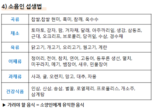 소음인 섭생법