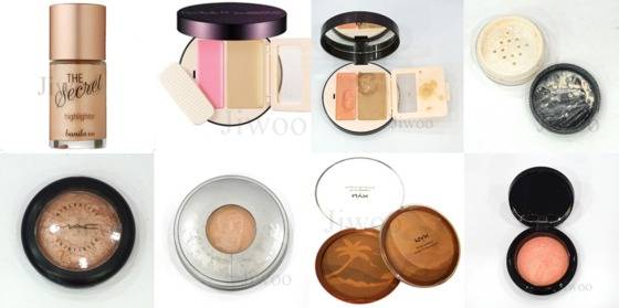 사용제품(왼쪽부터)바닐라코 하이라이터 골드빔, 뮬 파운실러 1호 2호, 맥 미네랄 스킨피니시, 크리오란 쉬머링 펄파우더, 크리오란 케익파운데이션 10W, 닉스 브론져 파우더, 클리오 아트블러셔 오렌지 피치(5) © News1star