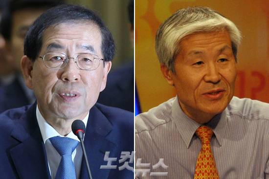 왼쪽부터 박원순 서울시장과 조갑제 대표 (사진=자료사진)