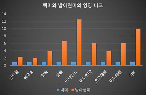 ▲ 출처: 농업진흥청 농업과학기술원 농촌자원개발연구소 (100g당, 백미 1 기준)