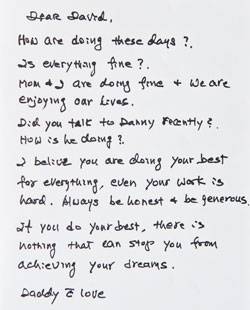 피수영 교수가 아들 윤성씨에게 쓴 편지. ‘모든 일에 항상 최선을 다하면 꿈을 이룰 수 있다. 늘 정직하고 관대하라’는 메시지를 담았다. 한글을 잘 못 읽는 아들을 위해 영어로 썼다.