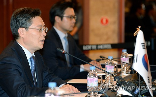 (서울=연합뉴스) 김주형 기자 = 황준국 외교부 한반도평화교섭본부장이 13일 서울 소공동 롯데호텔에서 열린 한미일 6자회담 수석대표 회동에서 모두발언하고 있다.