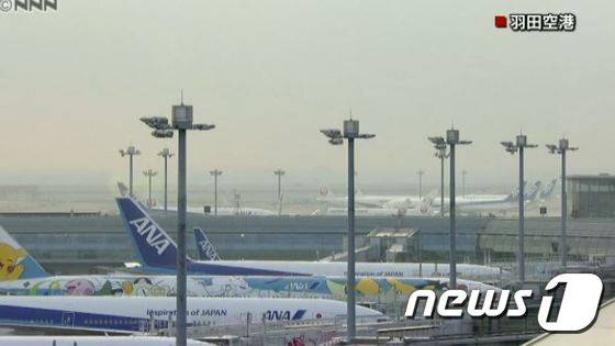 폭설과 강풍으로 결항된 전일본공수(ANA) 항공기/사진=일본 NNN방송 캡처