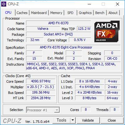 AMD FX-8370의 CPU-Z 정보