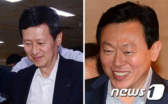 사진 왼쪽부터 신동주 전 일본 롯데홀딩스 부회장, 신동빈 롯데그룹 회장 2015.7.31/뉴스1 © News1 박재만 인턴기자