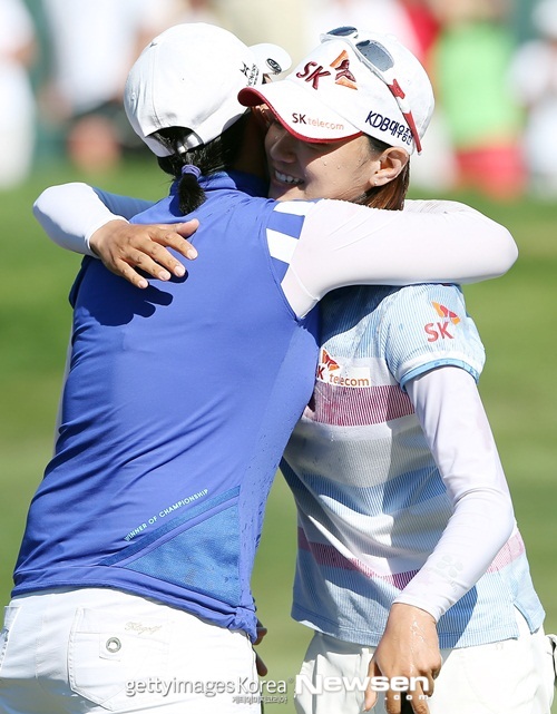 2012년 US 여자 오픈 당시, 최나연 우승 축하해 주는 박세리