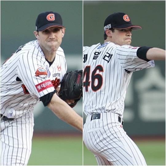 롯데 자이언츠 원투 펀치 조쉬 린드블럼(왼쪽)과 브룩스 레일리. /사진=롯데 자이언츠 제공