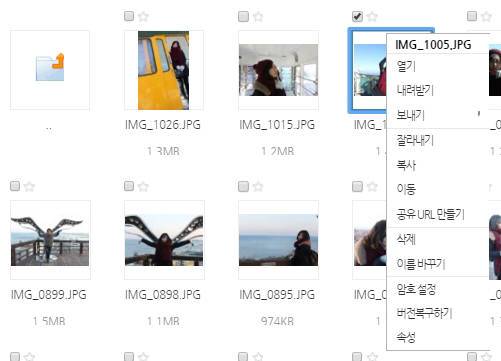 네이버 클라우드 웹 환경에서는 파일을 선택하고 마우스 우클릭으로 `암호설정` 가능하다.