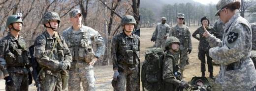 주한미군 장교들에게 특훈을 받고 있는 육사 생도들.