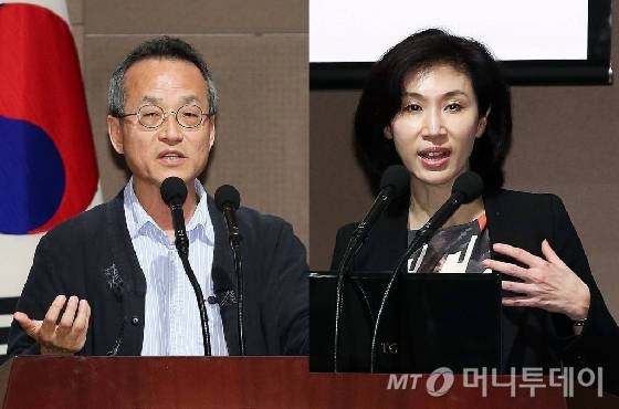 26일 유발 하라리 교수와 토론을 벌인 최재천 국립생태원장과 노소영 아트센터 나비 관장 (왼쪽부터) /사진=김휘선 인턴기자