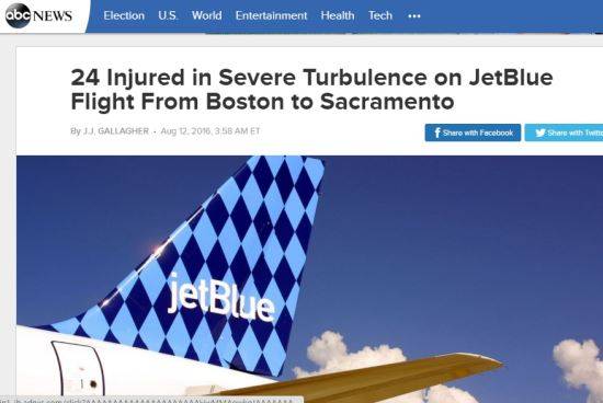 미국 저가항공사 제트블루. 미국 ABC 방송 홈페이지 캡쳐