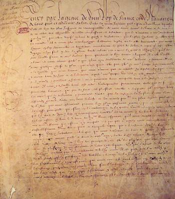 앙리 4세가 1598년 4월 13일 선포한 낭트칙령.