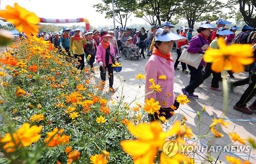 2016년 9월 23일 서울 마포구 월드컵공원 내 평화의공원에서 열린 '제7회 마포 치매극복 걷기대회'에서 참가자들이 걷고 있다. [연합뉴스=자료사진]