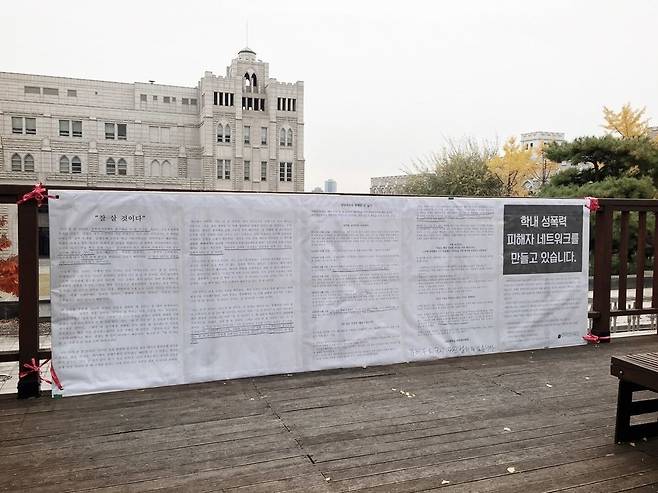 지난 31일 고려대학교 정경대 후문에 학내 성폭력 사건을 고발하고 학교 쪽의 가벼운 징계를 비판하는 대자보가 붙었다. 고려대 여학생위원회 제공