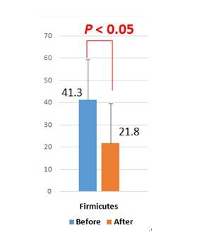 천연주스 섭취 전후 '페르미쿠테스' 비율 추이