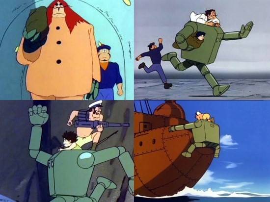 일본의 미야자키 하야오 감독이 만든 미래소년 코난에는 다이스 선장의 로봇 '로보로이드'가 등장한다. 1978년에 나온 이 작품에 등장한 로봇은 인간이 탑승하는 파격적인 디자인이다. [사진 영화영상 캡처]