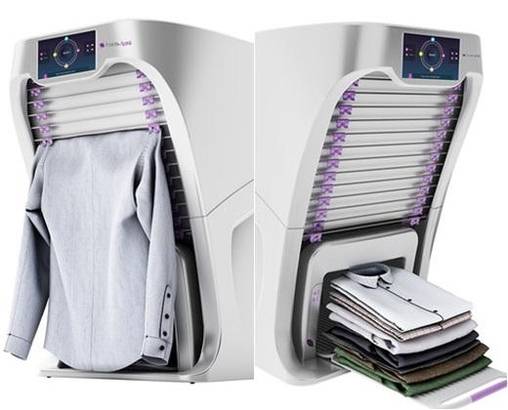 런드로이드가 개발한 빨래 개는 로봇. 사용자는 런드로이드 바닥에 있는 서랍에 마른 빨래만 넣어두면 로봇이 옷 소재나 디자인 등을 자동으로 인지해 갠 후 종류별로 정리한다. / 런드로이드 제공