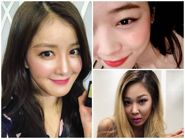 이시영(왼쪽), 설리(오른쪽 위), 제시가 블러셔 메이크업을 했다. ⓒ MK스타일 / 이시영, 설리, 제시 인스타그램