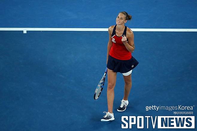 ▲ 2017년 호주 오픈 여자 단식 8강행이 확정된 뒤 기뻐하는 카롤리나 플리스코바 ⓒ GettyImages