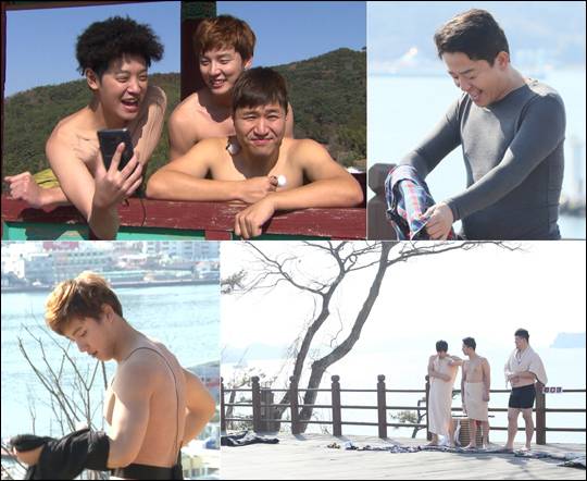 ‘1박 2일’ 멤버들의 난데없는 야외 노출쇼 현장이 포착돼 시선을 강탈하고 있다.ⓒKBS