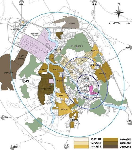 전주시 도시공간 구조변화(1960~2010년대) © News1 김춘상 기자