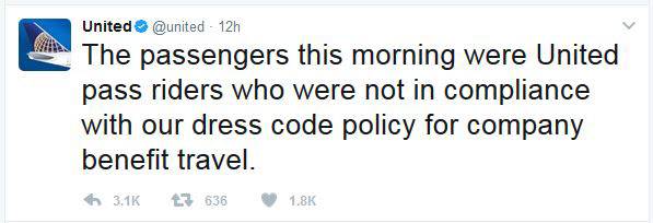 미국 유나이티드항공이 공식 트위터 계정을 통해 입장을 밝혔다./UA 트위터 캡쳐