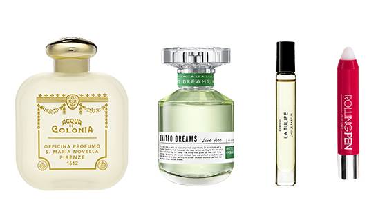 산타마리아 노벨라 아쿠아 디 콜로니아 프리지아, 베네통 리브 프리, 바이레도 라 튤립 롤 온 퍼퓸, 유리카 퍼퓸 롤링 펜/사진제공=각 브랜드