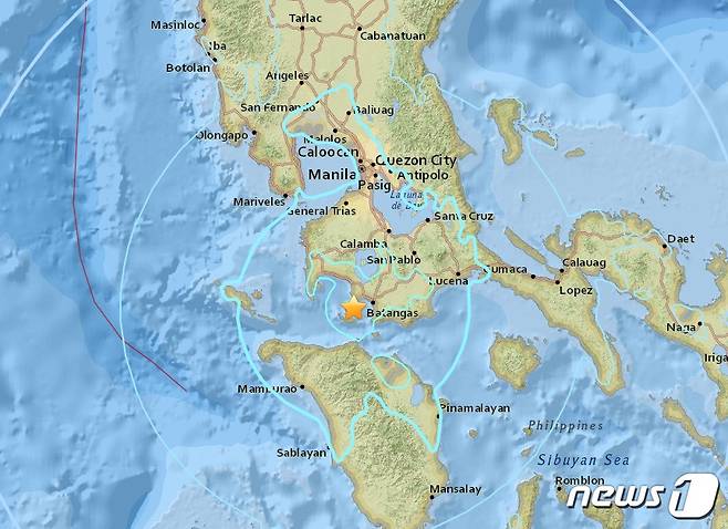 8일 5.9 지진이 발생한 필리핀 루손[출처=USGS]© News1