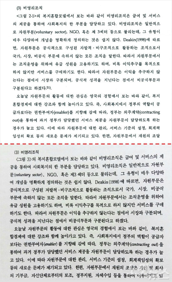 위는 신연희 구청장의 논문, 아래는 신모 교수의 논문(그래픽=강인경 디자이너)