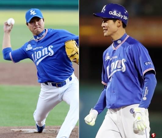 우규민(왼쪽)과 강한울. /사진=삼성 라이온즈제공