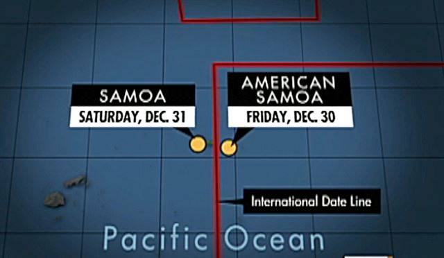 사모아와 미국령사모아는 하루의 시차가 발생한다.