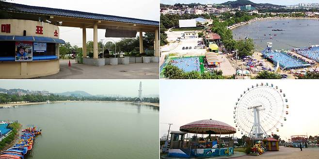 한창 운영이 되고 있을 때 송도유원지 모습, 폐장된 이후 송도유원지 (오른쪽 아래) /조선DB, 연합뉴스