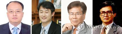 (서울=연합뉴스) 11일 국세청장에 임명된 한승희 전 서울지방국세청장(왼쪽부터), 환경부 차관에 임명된 안병옥 기후변화행동연구소장, 고용노동부 차관에 임명된 이성기 한국기술교육대 특임 교수, 국사편찬위원회 위원장에 임명된 조광 고려대 명예교수. 2017.6.11 [연합뉴스 자료사진]      photo@yna.co.kr