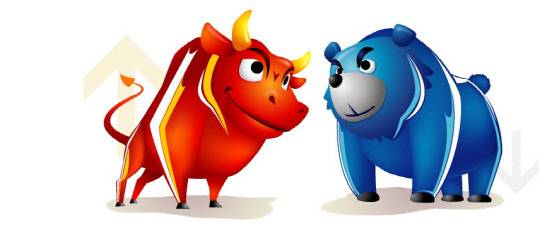 한국거래소 대표 캐릭터 '황비'와 '웅비'. 황비는 붉은색의 황소, 웅비는 푸른색의 곰으로 증권시장을 상징한다.    한국거래소 제공