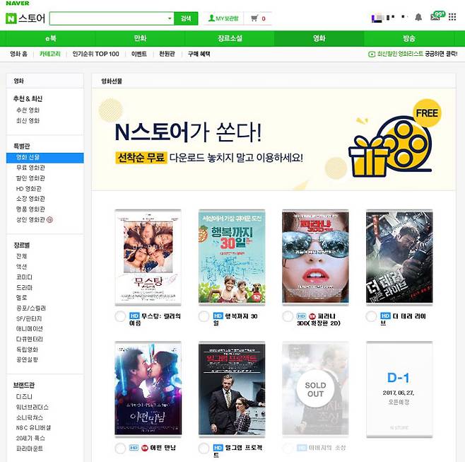 네이버 N스토어에서 제공하는 영화 선물은 DRM 프리 버전이다