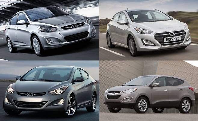 (좌상단 부터 시계방향으로) 액센트, i30, 투싼, 아반떼