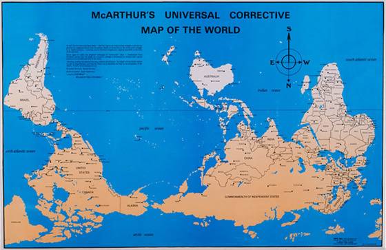 스튜어드 맥아더(Stuart McArthur) 박사가 1979년 처음으로 제작한 '맥아더 개정 범세계지도'. [사진 국제지도학회(icaci.org) ]