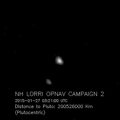 올해 1월 뉴호라이즌스가 촬영한 명왕성(큰 점)과 카론